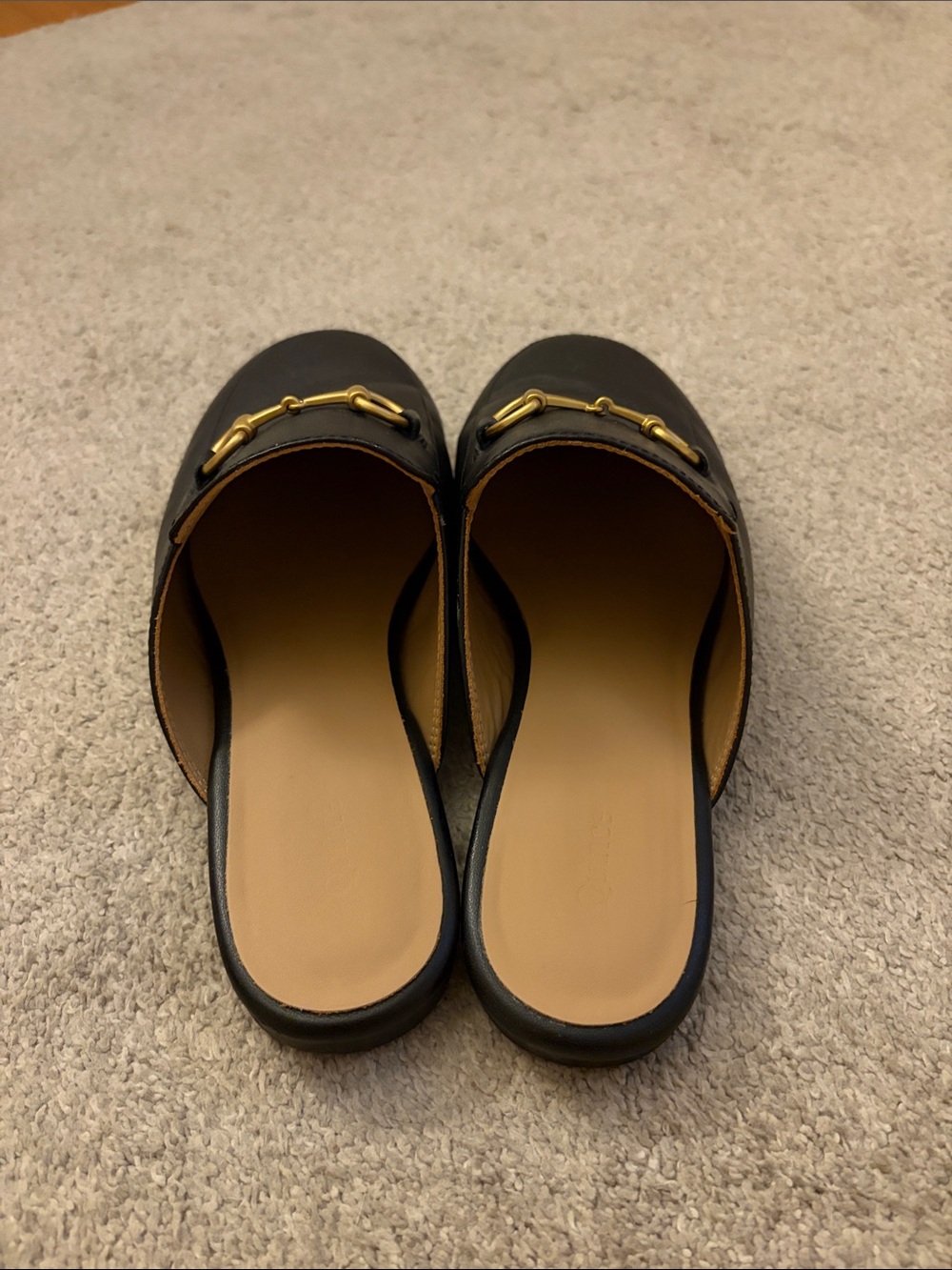 Quince Black Leather Slip-On Mules with Gold Horsebit - Picture 2 of 7
